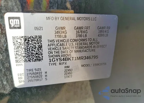 2021 Cadillac Escalade Premium Luxury z USA, uszkodzony, nr VIN 1GYS4BKT1MR346795